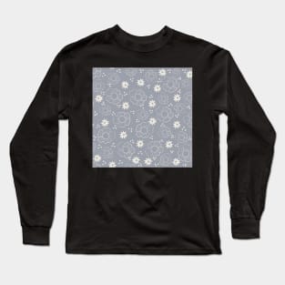 Botanical Light Gray and White Pattern Long Sleeve T-Shirt